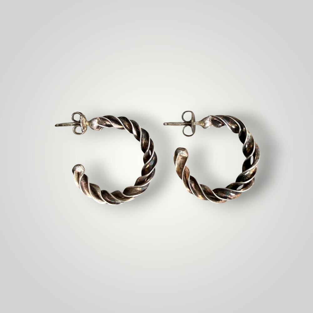 Vintage Italy 925 Sterling Silver Twisted Rope Hoop Earrings